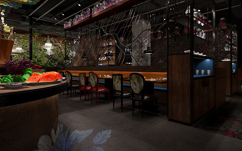 湘愛(ài)食年萬(wàn)達(dá)店600㎡餐飲空間設(shè)計(jì)裝修